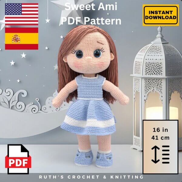 Crochet Doll Pattern PDF - Sweet Ami - English & Spanish Versions