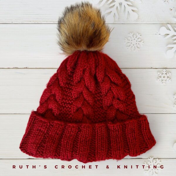 Faux Fur Pom Beanie with Braid - Red