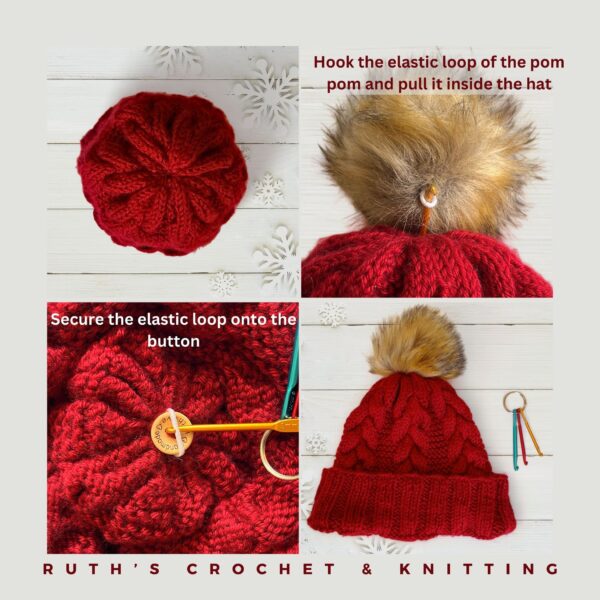 Faux Fur Pom Beanie with Braid - Red - Image 5