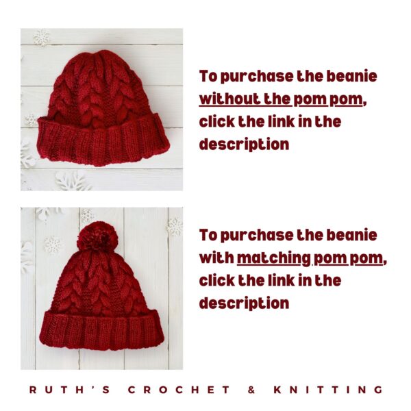 Faux Fur Pom Beanie with Braid - Red - Image 4