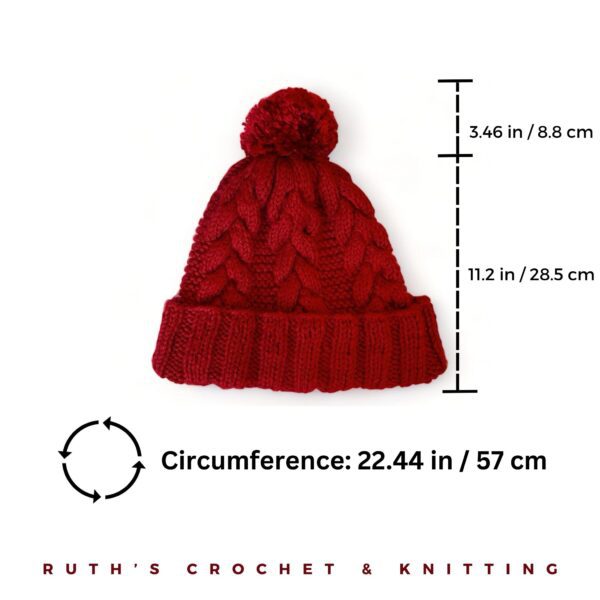 Yarn Pom Beanie with Braid - Red - Image 2