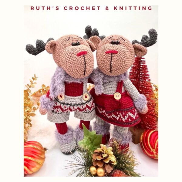 Christmas Crochet Reindeer Doll Set - Boy & Girl