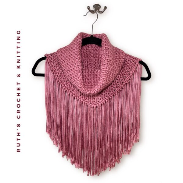 Fringe Boho Crochet Cowl Scarf for Women - Pink - Image 8