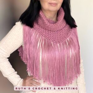 Fringe Boho Crochet Cowl Scarf for Women - Pink