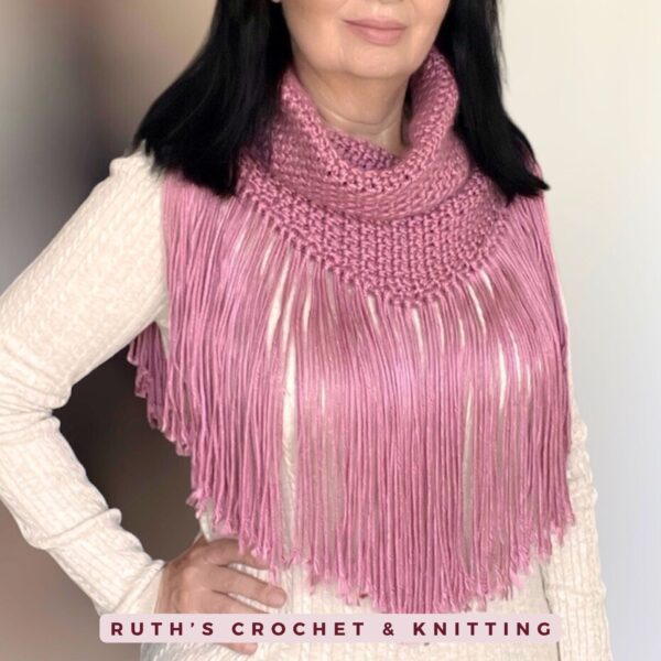 Fringe Boho Crochet Cowl Scarf for Women - Pink