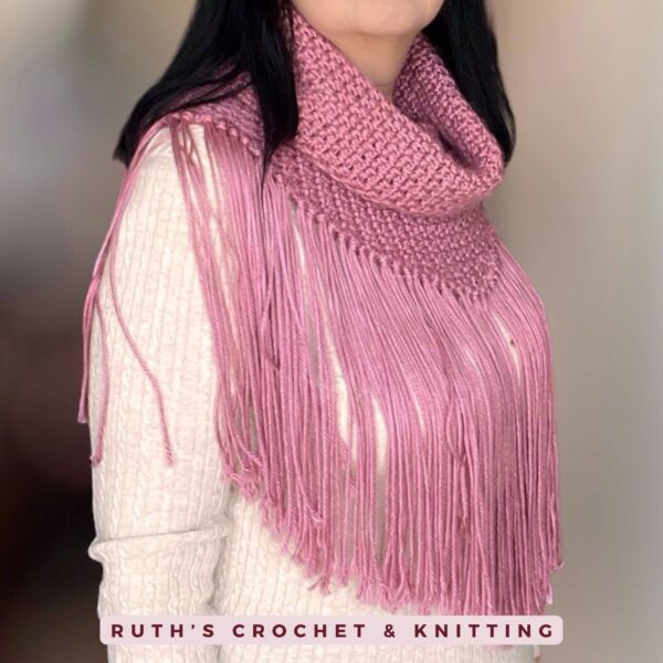 Fringe Boho Crochet Cowl Scarf for Women - Pink - Image 2