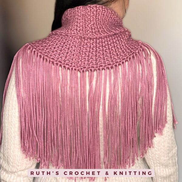 Fringe Boho Crochet Cowl Scarf for Women - Pink - Image 5