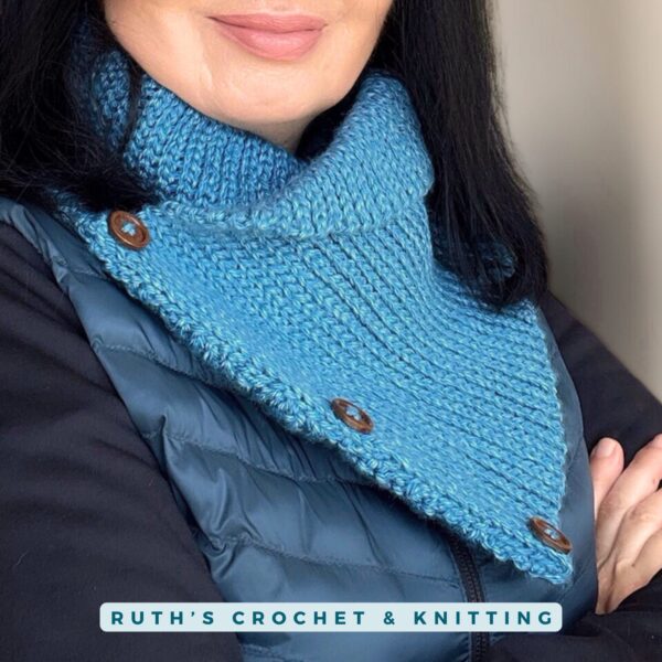 Crochet Elastic Jersey Cowl - Sky Blue & Aqua Blend - Image 4