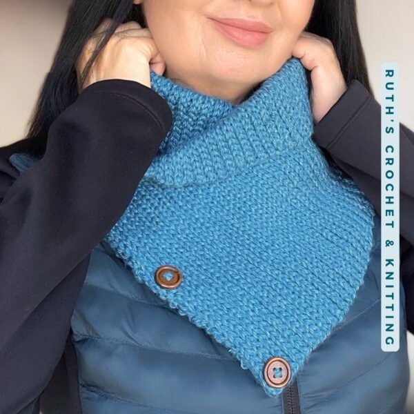 Crochet Elastic Jersey Cowl - Sky Blue & Aqua Blend - Image 5