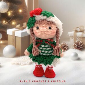 Handmade Crochet Christmas Gnome Girl Plush Amigurumi Doll