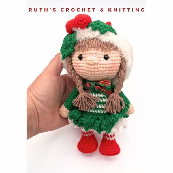 Handmade Christmas Gnome Girl Amigurumi Plush Doll - Image 3