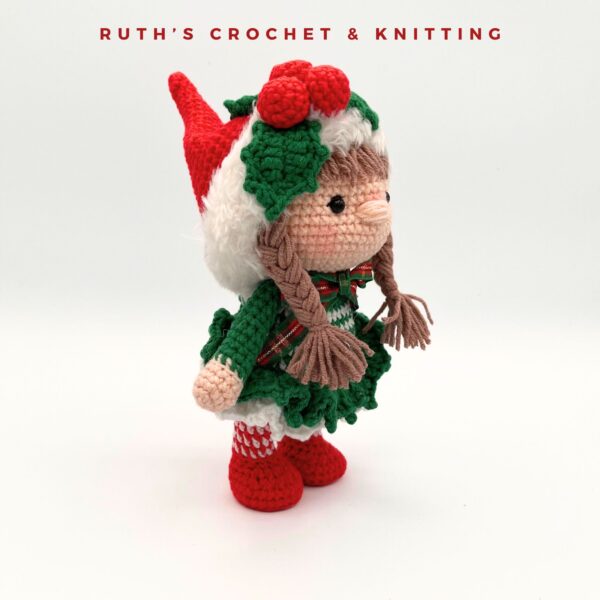 Handmade Christmas Gnome Girl Amigurumi Plush Doll - Image 4