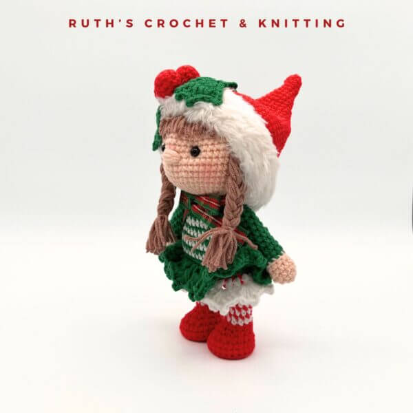 Handmade Christmas Gnome Girl Amigurumi Plush Doll - Image 10