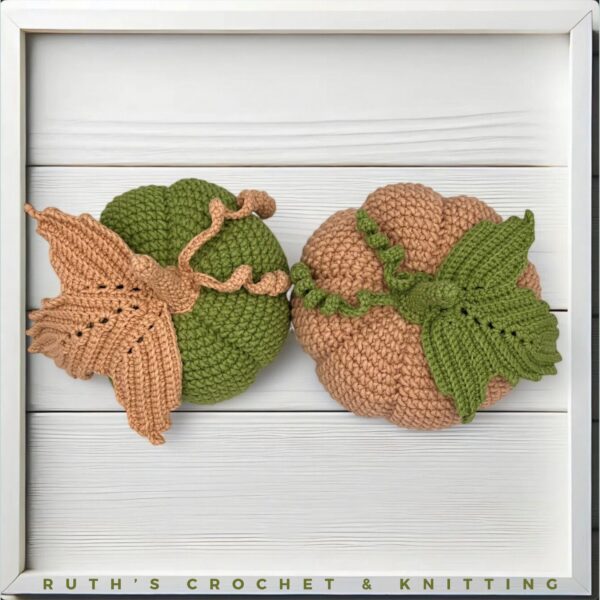 Handmade Crocheted Pumpkin Set - Green & Beige Décor - Image 4