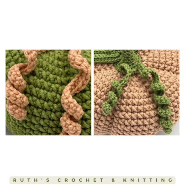 Handmade Crocheted Pumpkin Set - Green & Beige Décor - Image 7