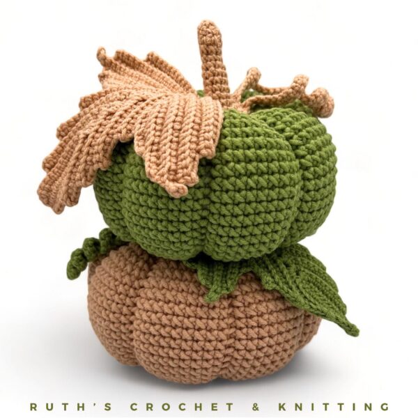 Handmade Crocheted Pumpkin Set - Green & Beige Décor - Image 10