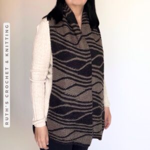 Handmade Wavy Knitted Scarf - Dark Taupe & Black