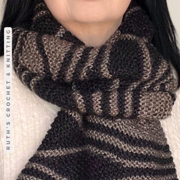 Handmade Wavy Knitted Scarf - Dark Taupe & Black - Image 4