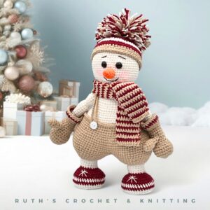 Handmade Christmas Snowman Amigurumi Doll - Holiday Decor