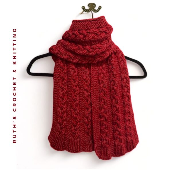 Red Knitted Scarf with Three Braids - Image 10