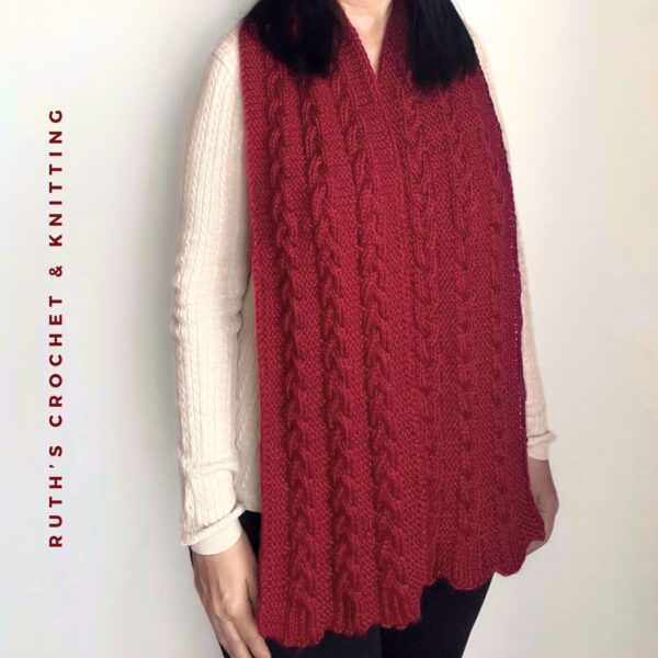 Red Knitted Scarf with Three Braids