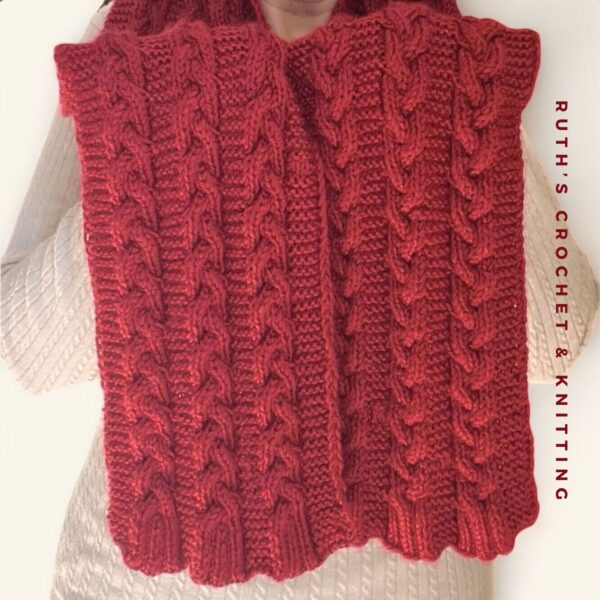 Red Knitted Scarf with Three Braids - Image 5