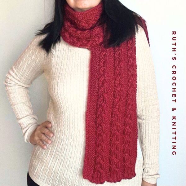 Red Knitted Scarf with Three Braids - Image 3