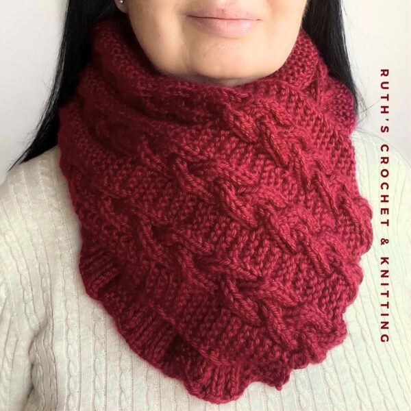 Red Knitted Scarf with Three Braids - Image 4